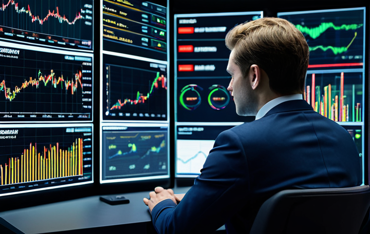 A professional financial analyst, fully clothed in a modest business suit, sitting comfortably in a modern, high-tech control room filled with large, illuminated data screens displaying complex financial charts and global market indicators. The atmosphere is calm and focused, with subtle futuristic elements suggesting advanced AI monitoring. The analyst looks confident and in control, gesturing slightly towards a screen. The image features perfect anatomy, correct proportions, well-formed hands, proper finger count, natural body proportions, natural pose, professional photography, high quality, safe for work, appropriate content, fully clothed, professional dress.