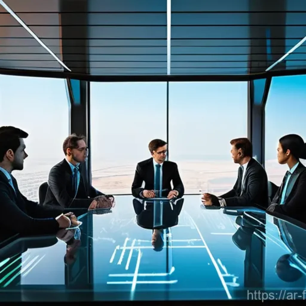 암호화폐 트렌드 분석 - **Prompt:** A sophisticated, high-tech boardroom in a modern skyscraper, reminiscent of Dubai or Riy...