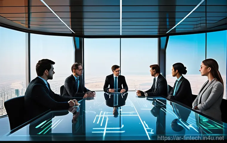 암호화폐 트렌드 분석 - **Prompt:** A sophisticated, high-tech boardroom in a modern skyscraper, reminiscent of Dubai or Riy...