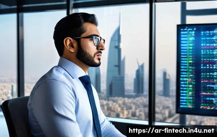 AI 기반 포트폴리오 최적화 - A professional Middle Eastern financial analyst in a modern office setting, wearing business attire ...