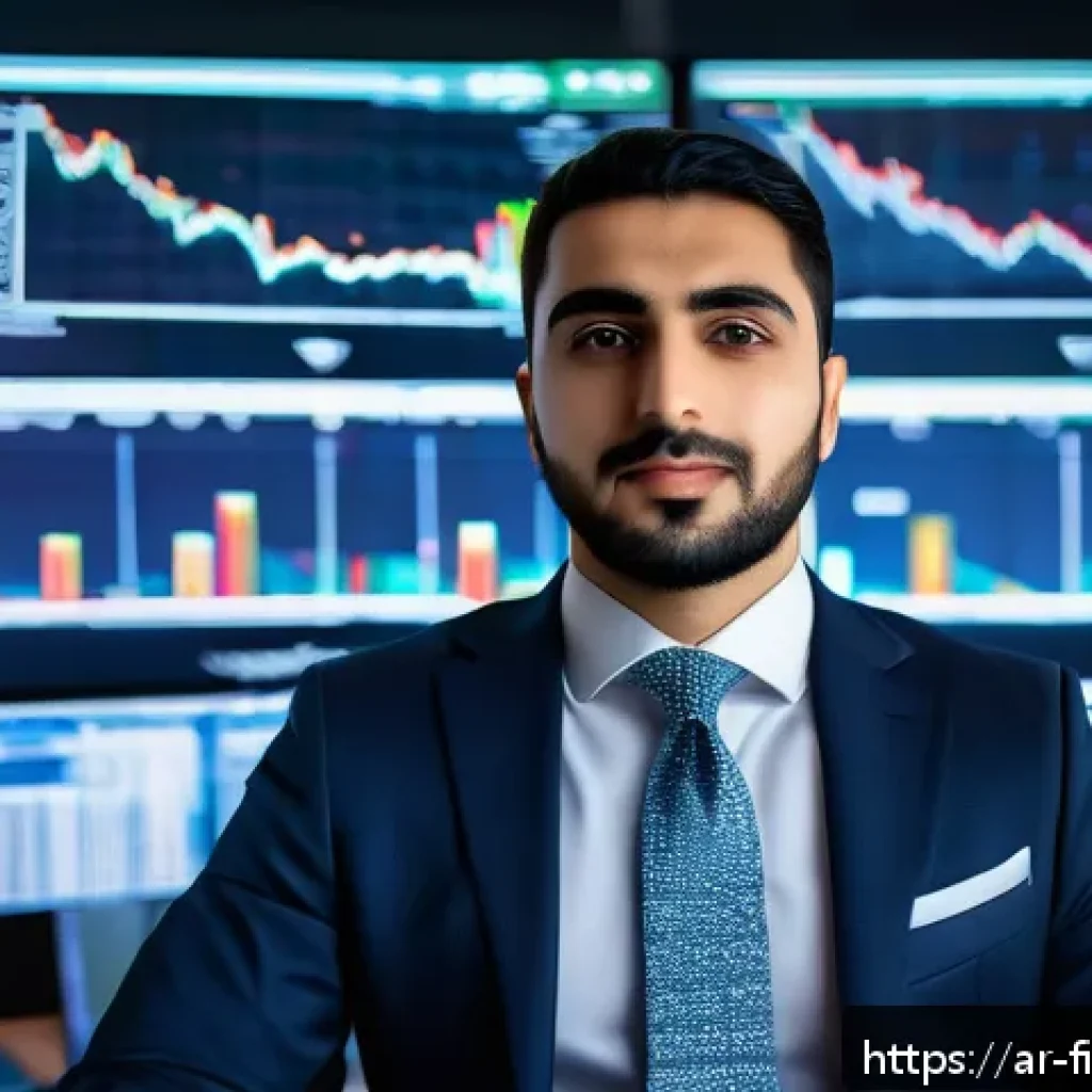 빅데이터를 활용한 재테크 - A modern Middle Eastern financial analyst, wearing smart business attire with a subtle traditional k...