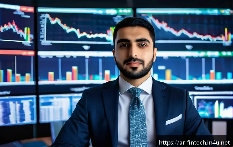 빅데이터를 활용한 재테크 - A modern Middle Eastern financial analyst, wearing smart business attire with a subtle traditional k...