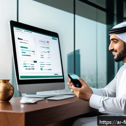 Home 17 블록체인 기반 금융 서비스 - A detailed digital art scene depicting an Arab user confidently managing blockchain-based financial ...